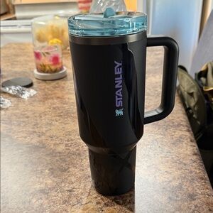 Stanley Matte Black Tumbler with Aqua Lid